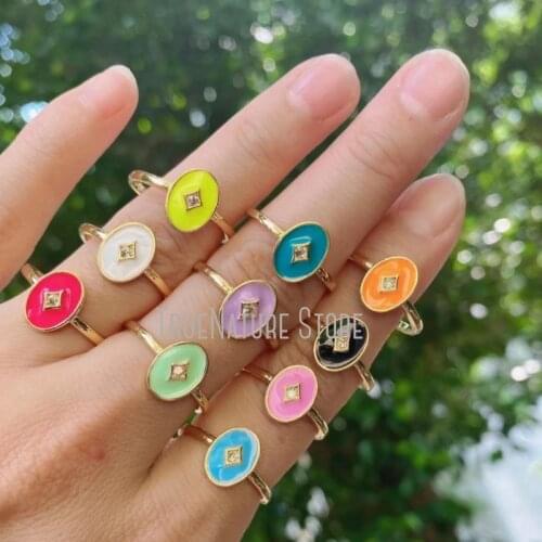 5Pcs RM38968 Ladies Copper Womens Jewelry Gold Plated Adjustable Rings Copper Jewelry Enamel Pentagram Colors Gold Plated Ring