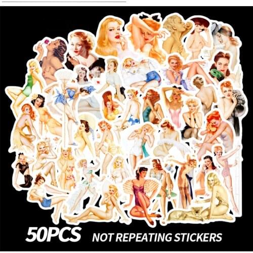 50 pcs Retro Sexy beauty cartoon graffiti наклейки Suit luggage computer helmet waterproof stickers наклейки на авто,A61