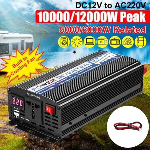 12000W Peaks Car Power Inverter 12V 220V Inverter Charger Voltage Convertor Transformer Modified Sine Waves 6000/5000/4000/3000W