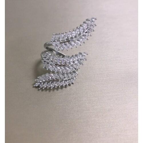 Bilincolor Fashion Silver Wheatear Zircon Big Adjustable Ring for Women