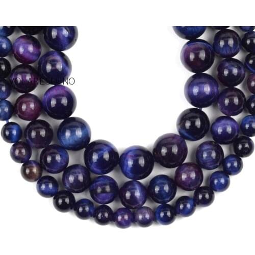 6/8/10mm Natural Purple Blue Tiger Eye Beads Loose Spacer Stone Beads For Jewelry Making DIY Charms Bracelet Accessories 15