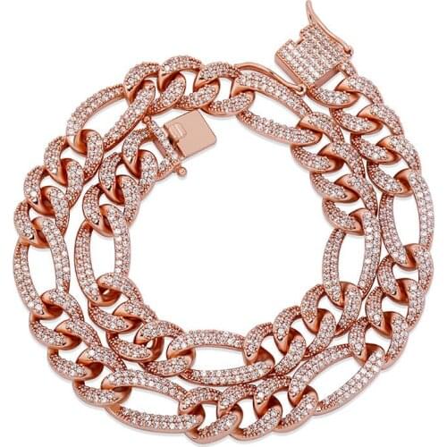 Hip Hop Micro Paved AAA CZ Stone Bling Iced Out 3:1 NK Figaro Link Chain Chokers Necklaces for Men Women Unisex Rapper Jewelry