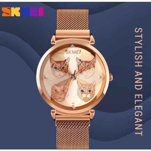 Quartz Watch Womens Dress Clock Fashion Brand SKMEI Wristwatch Luxury Mesh Belt Ladies Bracelet For Gift Womens Watch Clock