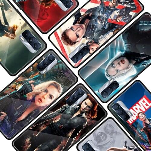 Black Widow Marvel cool for OPPO Realme 7i 7 6 5 Pro C3 XT A9 2020 A52 Find X2Lite Luxury Tempered Glass Phone Case Cover