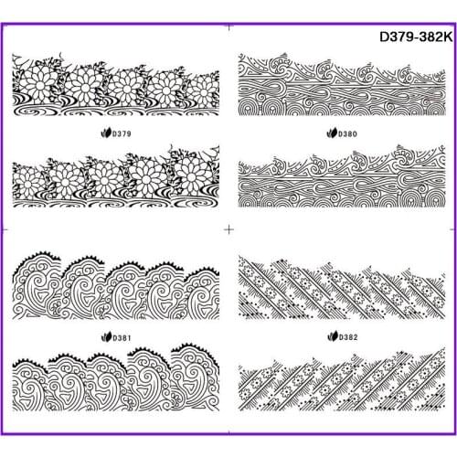 4 PACKS / LOT BLACK NAIL TATTOOS STICKER BLE D SERIAL FULL PAGE WATER DECAL ZEBRA LOPARD SKIN D359-382