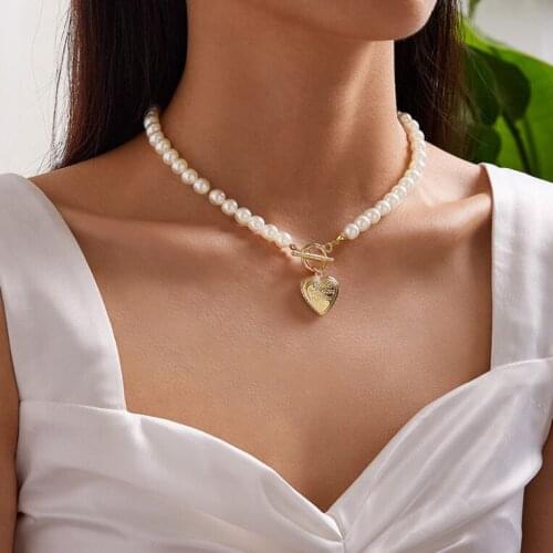 Heart shape pendant full pearls choker Short Necklaces for women girls fashion jewelry classic fashionable necklaces pendants