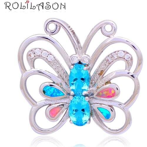 New Arrival Butterfly Designers Wholesale Retail Color Fire Opal Silver Stamped Necklace Pendants Fashion jewelry OP469