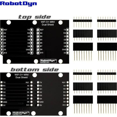 Dual Shield for WIFI D1 mini, with pin-headers set