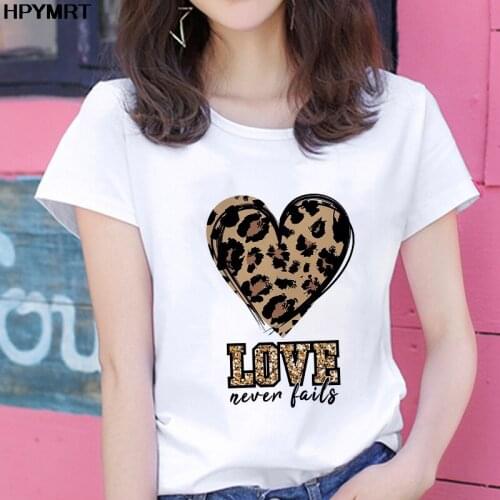 Summer Fashion Leopard Love Never Fails Printed T-shirts Female Shirt Casual White Women Tshirts Harajuku T Shirt Femme Tops Tee