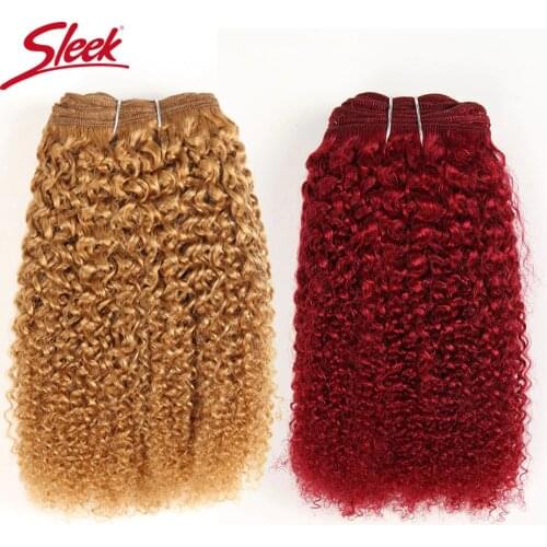 Sleek Afro Kinky Weave Curly Hair 1 Piece Ombre Mongolian Human Hair Weave Bundles Deal #27 #30 1B# Red# Remy Hair Extension