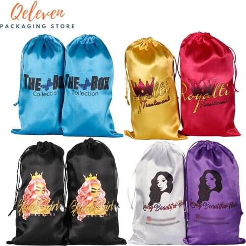 Customized Printing Logo Women virgin hair extensions packaging satin silk bags,hair bundles gift packing bag