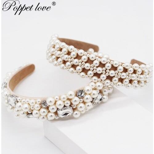 Imitation full Pearl Wild Personality Trend Pearl crystal handmade Headband Luxury Flower