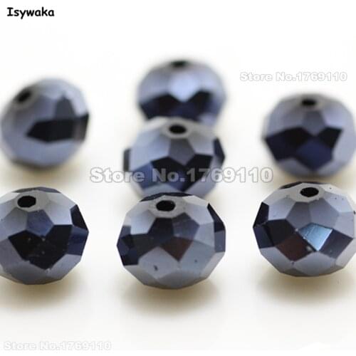 Isywaka Ink Blue Color 8*10mm 70pcs Rondelle Austria faceted Crystal Glass Beads Loose Spacer Round Beads for Jewelry Making
