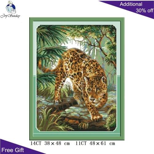 Joy Sunday Jungle Leopard Cross Stitch DA266 14CT 11CT Counted and Stamped Home Decor Jungle Leopard Wholesale Cross Stitch Kits