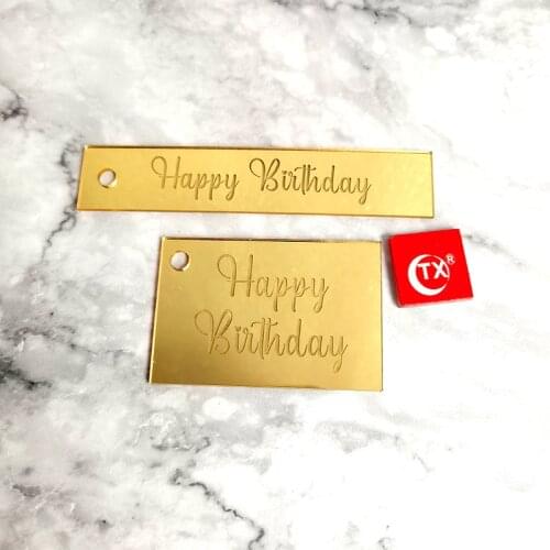 5PCS New Happy Birthday Acrylic Cake Gift Box with Hole Pendant Golden Square Gift Accessories Birthday Gift Decoration Supplies