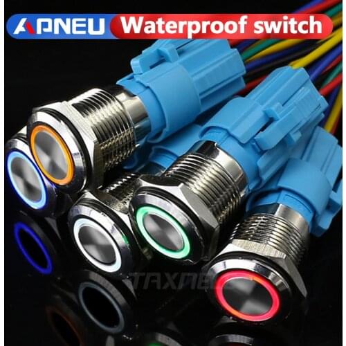 16mm Metal Push Button Switch Led Momentary Push Button Interrupteur 12v Etanche Schakelaar 24V Power Switch 1NO1NC Waterproof