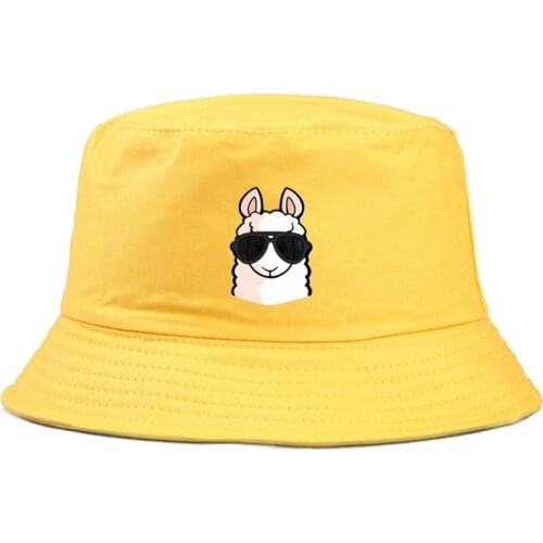 Cute llama print Bucket Hat women cartoon Fisherman Hat outdoor travel hat Sun Cap Hats for Men and Women summer panama cap