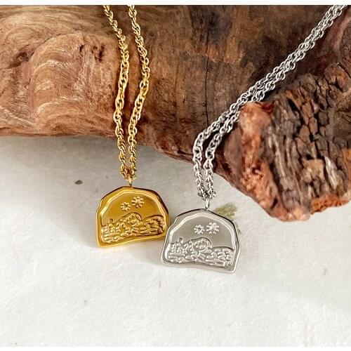 Monlansher Irregular Embossing Pendant Necklace Gold Silver Color Titanium Steel Chain Necklaces Unique Vintage Necklace Jewelry