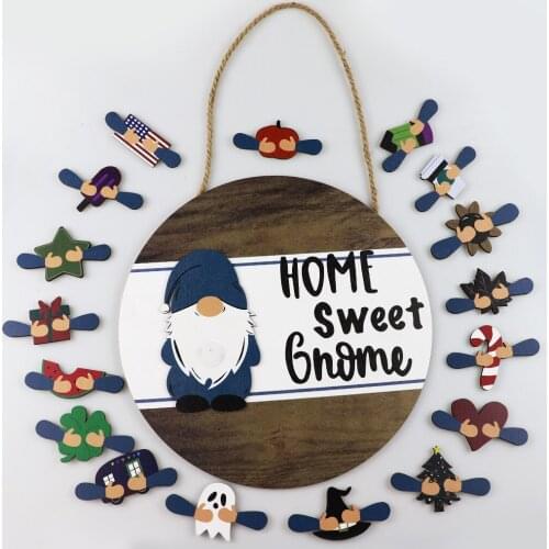 Seasonal Wooden Gnome Sweet Gnome Sign with Detachable Magnet Interchangeable Gnome Sign Wood Door Hanging DIY for Front Door