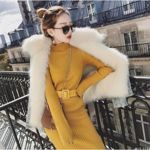 Autumn Winter 2021 New Slim Long Sleeve Bottoming Knitted Dress Women Solid Turtleneck Sweater Split Mid-length Dresses LR1719