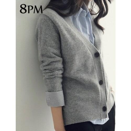 Autumn Womans Cardigan Sweater Simple Style Knit Sweaters Gray V-neck Knitting Coat Outerwear Black Mujer ouc1170