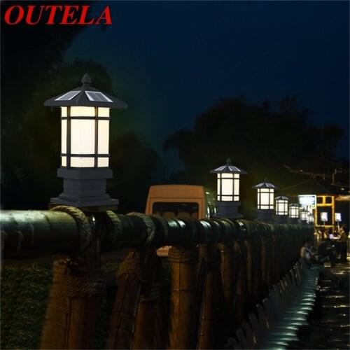 OUTELA Patio LED pillar lighting Solar Waterproof Modern Outdoor Post Light Fixture For Porch Balcony Courtyard Villa