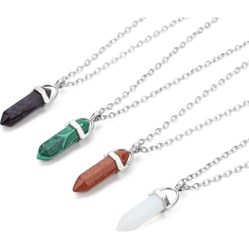CKysee Natural Stone Necklace Bullet Pendant Natural Crystal Stone Necklace Alloy Rope Chain Jewelry Woman Jewelry Accessories