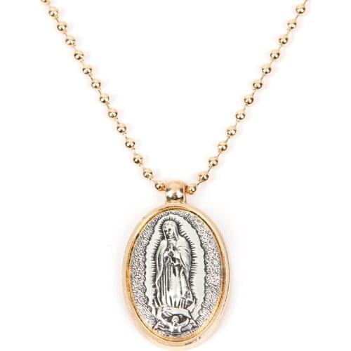 Rainbow Virgin Mary Pendant Necklaces For Women Gold Crystal Our Lady of Guadalupe Necklaces Copper Cubic Zircon Jewelry