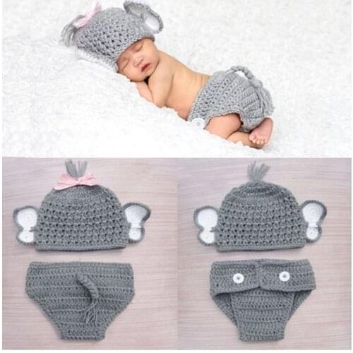 Newborn Photography Props Crochet Knit Costume Prop Outfits Calf Elephant Baby Hat Photo Props Newborn Outfits
