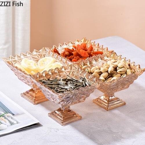 Luxury Glass Fruit Plate Creativity Snacks Plate Modern Household Living Room Decoration Tableware Dessert Dried Fruit Plate