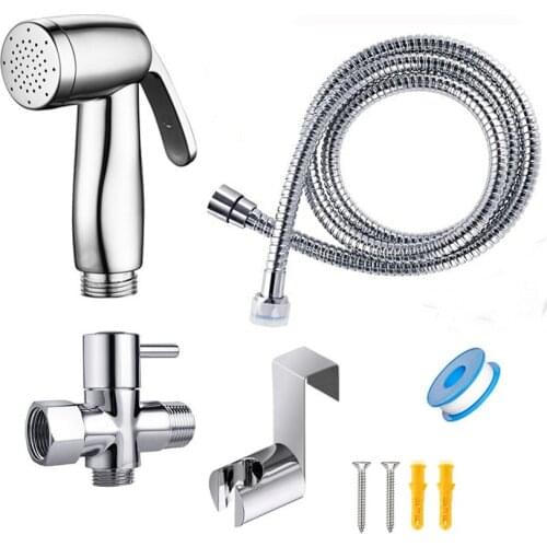 Toilet Bidet Sprayer Faucet Bathroom Handheld Shattaf Brass T adapter 1.5m Hose Tank Hooked Holder Cloth Diaper Hygienic Muslim