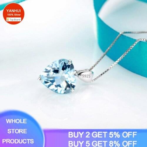 Silver 925 Jewelry Women Necklace With Heart of the Sea Shape Sapphire Pendant Luxury Jewelry Engagement Wedding Gift