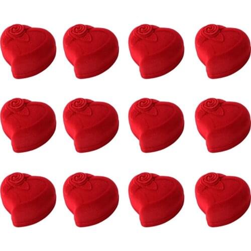 12 Pcs Heart-Shaped Flocking Boxes, Wedding Gift Box, Heart-Shaped Big Red Ring Jewelry Box,Heart Ring Box