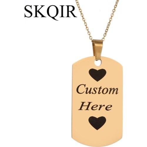 SKQIR Personalized Name Gold Color Dog Tag Pendant Necklace 316L Stainless Steel Chain Custom Customized Name Necklace Gifts