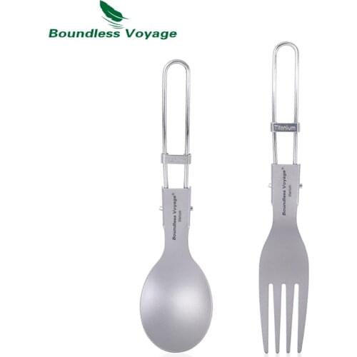Boundless Voyage Titanium Folding Spoon Spork Fork Set Outdoor Camping Tableware Flatware Cutlery Set