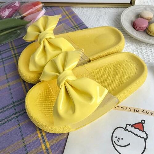 Bowtie Flat Slippers Kids Solid Cute Princess Shoes Summer Indoor Beach Mute Slippers Bowknot Soft Sole Comfy Toddler Flip Flops