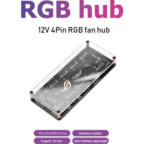 VODOOL 12V4Pin RGB Fan HUB 1 To 10 Multi Way Splitter PC LED Strip Light Cooler Adapter for AURA MSI Gigabyte ASRock Motherboard