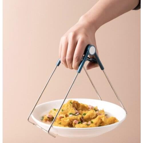 1Pc Stainless Steel Pot Pan Dish Bowl Clip Foldable Dish Plate Clip Tong Cooking Clip Kitchen Clamp Gripper For Kitchen Tools U3