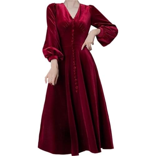 Women Autumn & Winter Elegant Evening Party Dress Festa Female Party Robe High Quality Designer Velvet Vestidos