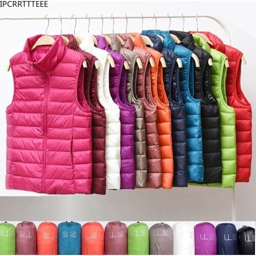 Autumn Winter Women Portable Ultralight Thin Down Vest Jacket White Duck Down Vest Windproof Warm Waistcoat Coat Female Outwear