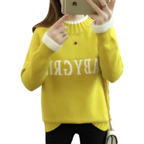 New Autumn Winter Women Sweater Casual Loose Pullovers Letter Long Sleeve Knitted Sweater Slim Jumper Soft Warm Pull Femme P63