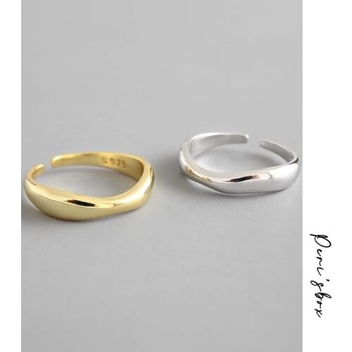 PerisBox Adjustable 925 Sterling Silver Ring Wave Shape Minimalist Stacking Rings for Women Irregular Gold Ring Simple Jewelry
