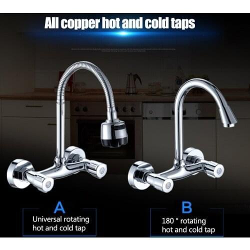 1pc All Copper Kitchen Mixer Cold and Hot Tap double Hole Water Tap Kitchen Hot and Cold Water tap