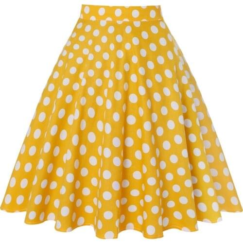 2020 Vintage Short Women Yellow Skirt Polka Dot Skirts Womens Ladies New Cotton High Waist Swing Summer Skirt VD0020