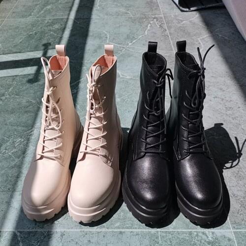 Women Genuine Leather Boots plus size 22-25cm length autumn and winter Classic Martin boots warm black boots 2 colors available