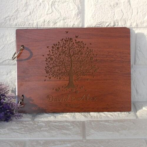 Tree Pattern Custom Name Personalized Wood Guestbook Album,Personalized Rustic Wedding Guest Book,Memorable Anniversary Gift