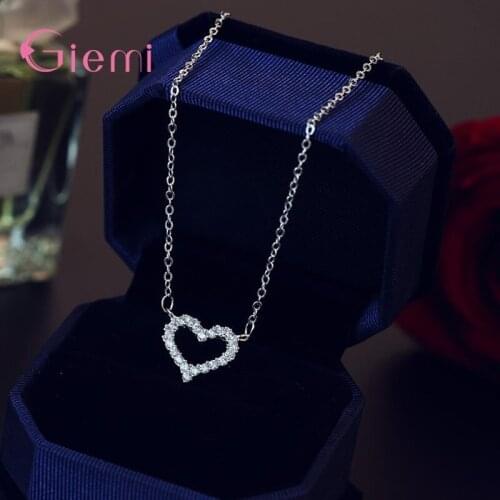 Exqusite 925 Sterling Silver Heart Choker Pendant Necklaces Ladies Girls Rhinestoen Jewelry Christmas Birthday Gift