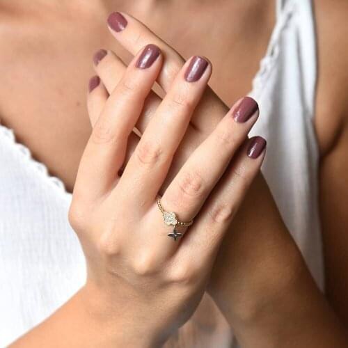 Sembolgold Yellow Gold Ring Drooping Clover Jewelry Wedding Accessories Opening Ring Simple