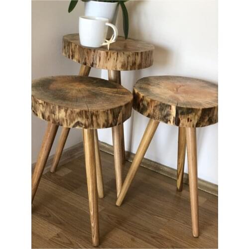 Brown 3'lü Round Natural Wood Log Zigon Coffee Table