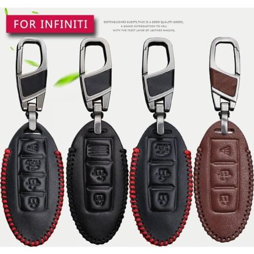 Leather Car Key Case Fob Cover For Infiniti QX50 QX60 QX70 EX35 EX FX Q50 Q70 For Nissan Qashqai leaf Micra Key Ring Accessories